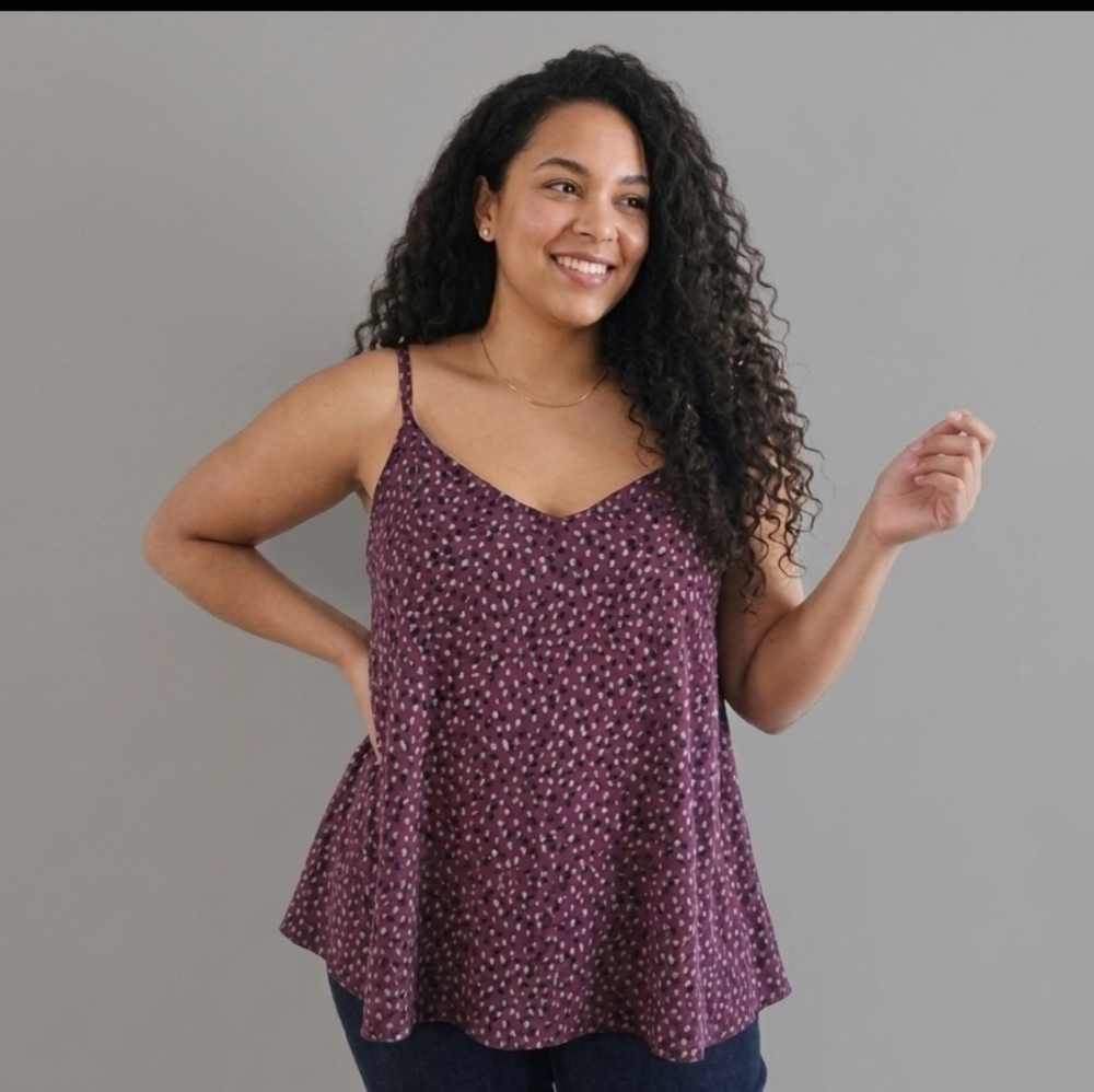 Lily Morgan Polka Dot Cami in Rich Purple/Plum,Trendy & Versatile, Size 3X